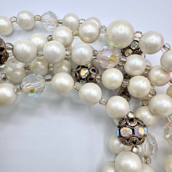 Vintage Judy Lee Long Faux Pearl AB Filigree Bead Single Strand Necklace Flapper - Picture 11 of 16
